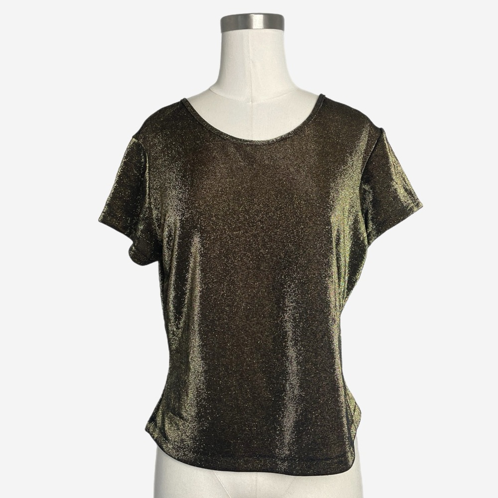 Vintage y2k Cinema Etoile gold metallic slinky top disco celestial holiday M/L